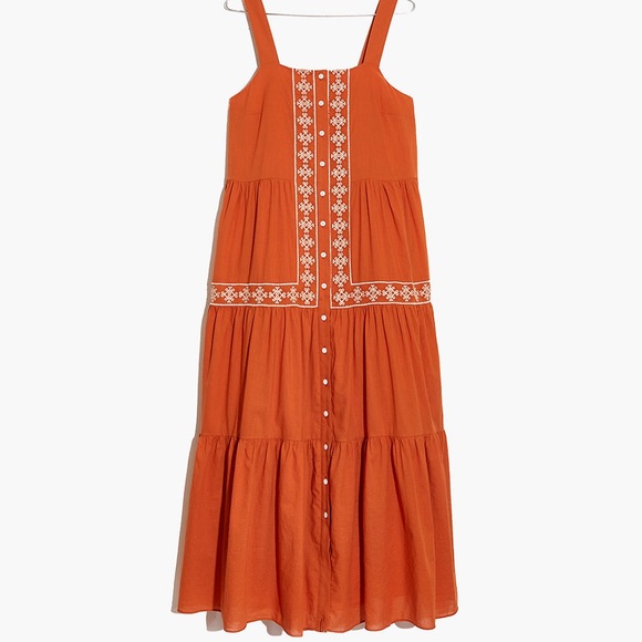 Madewell Embroidered Button-Front Tiered Midi Dress - Picture 1 of 3